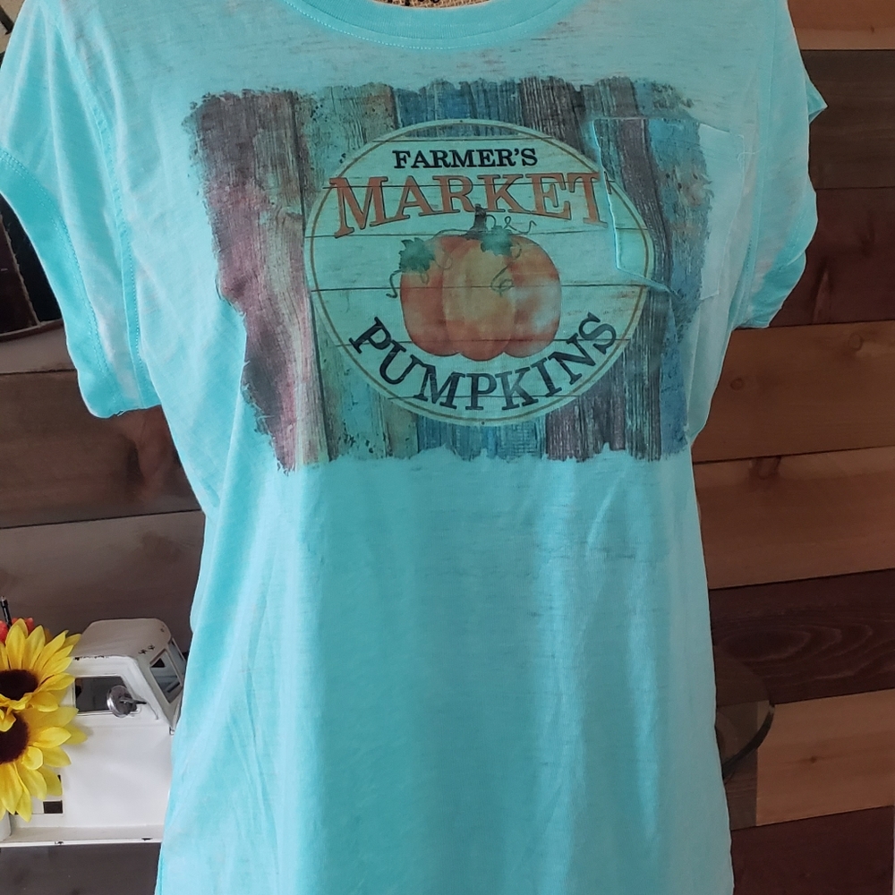 Upcycled Fall Harvest t-shirt with sublimation glitter design - XL